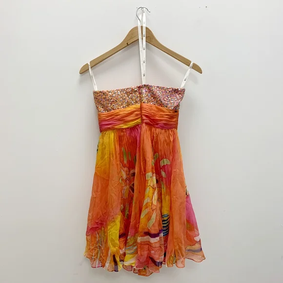 BG Haute Silk Watercolor Sequin StraplessDress